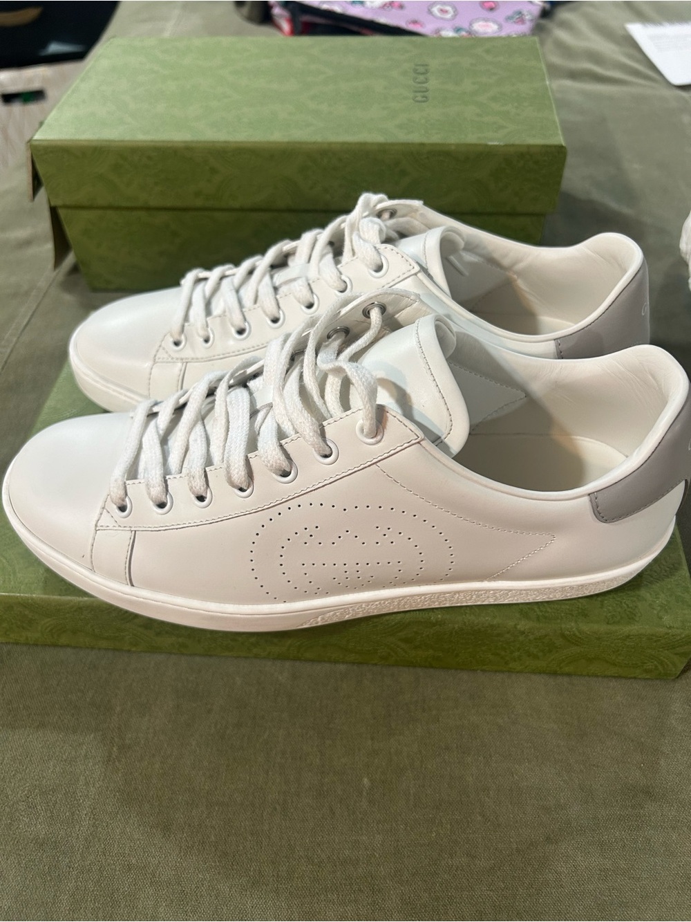 Gucci Off-White Leather Perforated GG Low-Top Sneakers